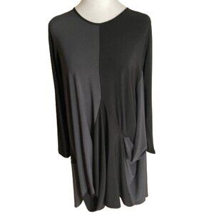 Sun Kim Colorblock Artsy Lagenlook Draped Tunic Dress, Elegant and Unique, Med.